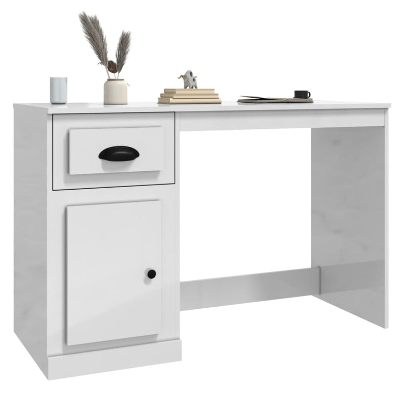 Desk with Drawer High Gloss White 115x50x75 cm Engineered Wood