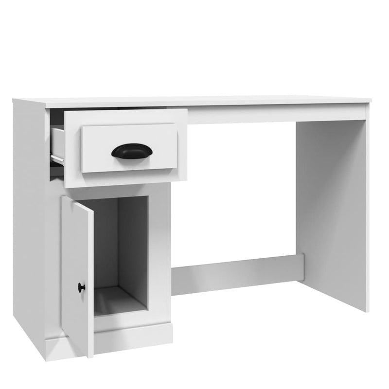 Desk with Drawer High Gloss White 115x50x75 cm Engineered Wood