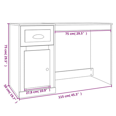 Desk with Drawer High Gloss White 115x50x75 cm Engineered Wood