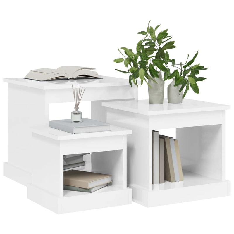 Coffee Tables 3 pcs High Gloss White Engineered Wood