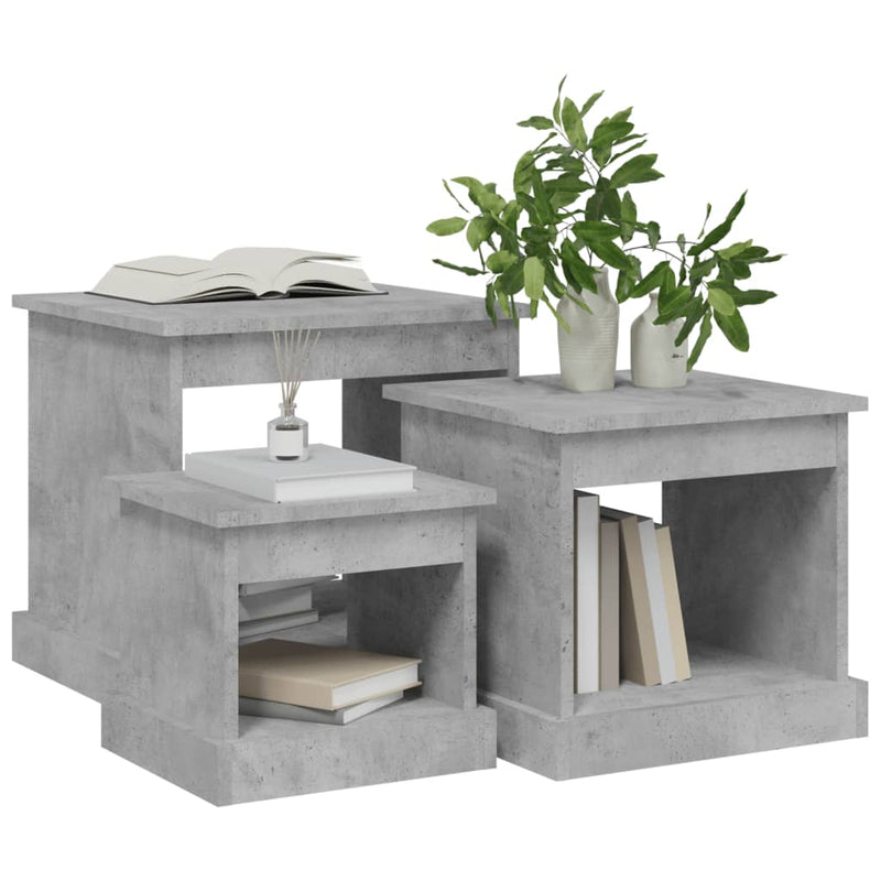 Coffee Tables 3 pcs Concrete Grey Engineered Wood