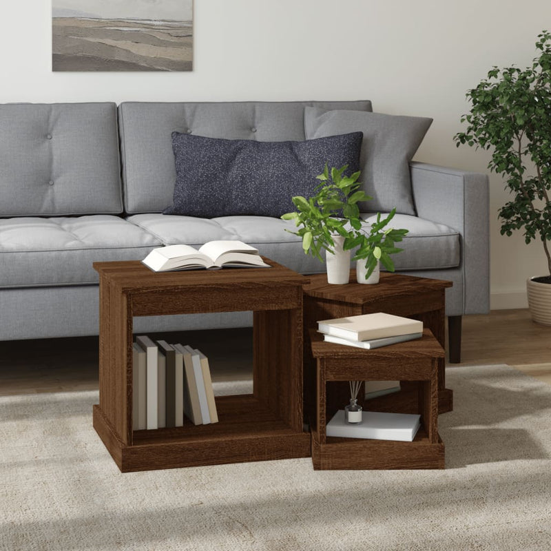 Coffee Tables 3 pcs Brown Oak Engineered Wood