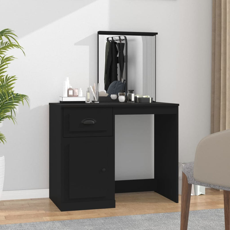 Dressing Table with Mirror Black 90x50x132.5 cm Engineered Wood