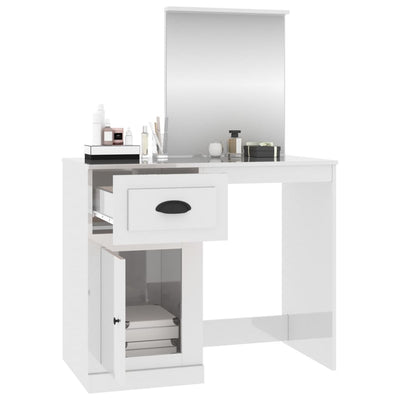 Dressing Table with Mirror High Gloss White 90x50x132.5 cm Engineered Wood