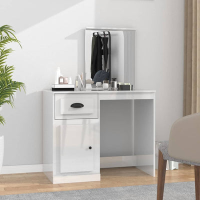 Dressing Table with Mirror High Gloss White 90x50x132.5 cm Engineered Wood