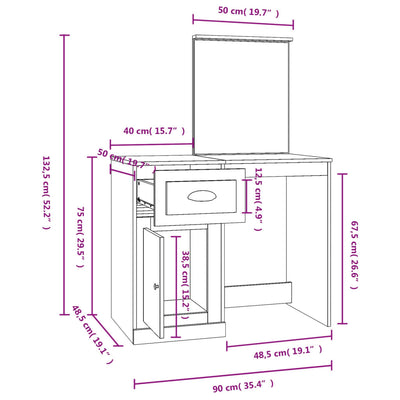 Dressing Table with Mirror Sonoma Oak 90x50x132.5 cm Engineered Wood