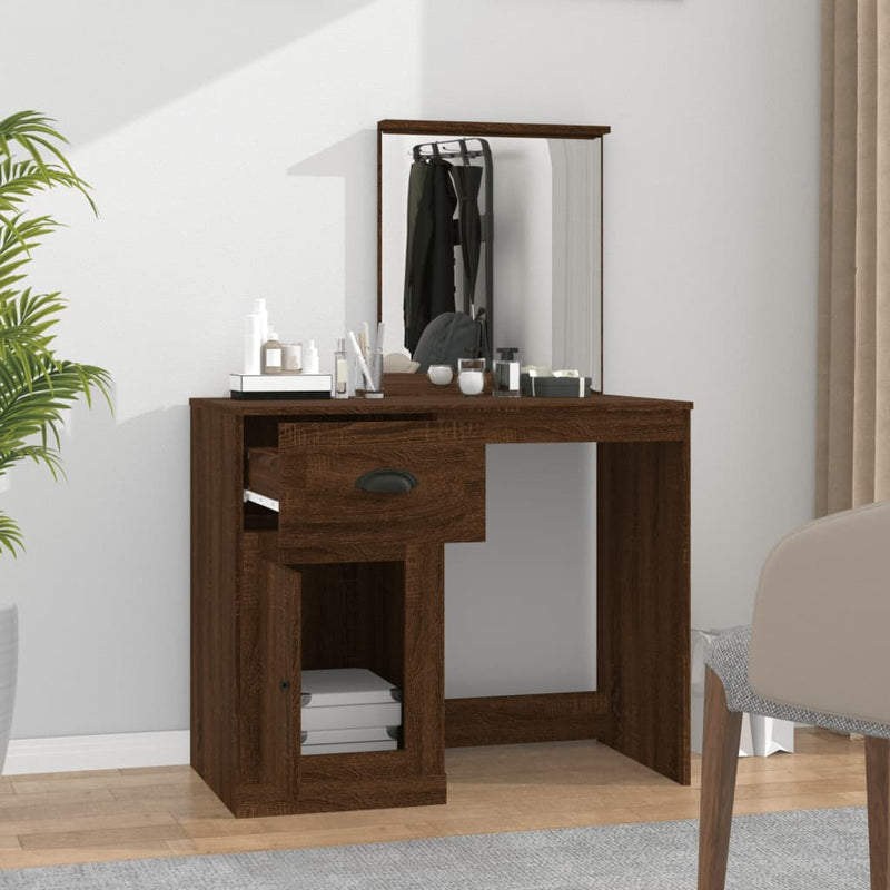 Dressing Table with Mirror Brown Oak 90x50x132.5 cm Engineered Wood