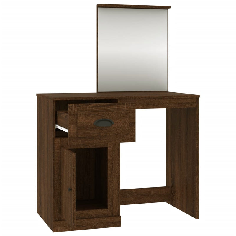 Dressing Table with Mirror Brown Oak 90x50x132.5 cm Engineered Wood