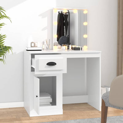 Dressing Table with LED White 90x50x132.5 cm Engineered Wood