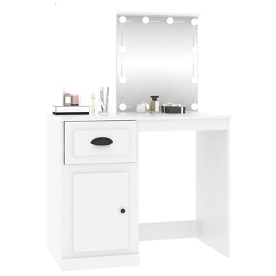 Dressing Table with LED White 90x50x132.5 cm Engineered Wood