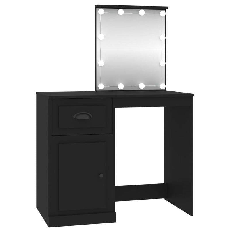 Dressing Table with LED Black 90x50x132.5 cm Engineered Wood