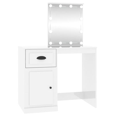 Dressing Table with LED High Gloss White 90x50x132.5 cm Engineered Wood