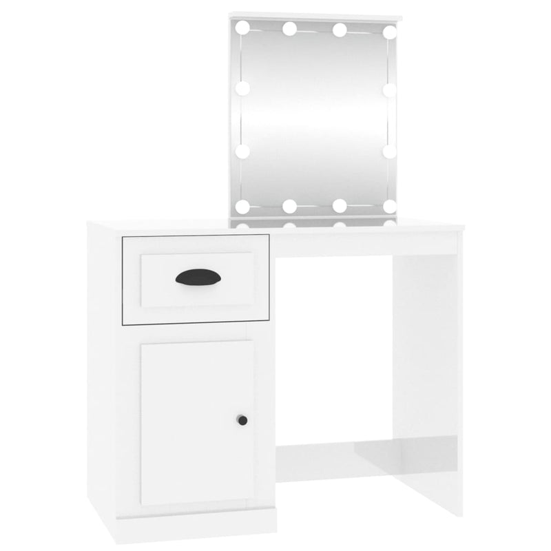 Dressing Table with LED High Gloss White 90x50x132.5 cm Engineered Wood