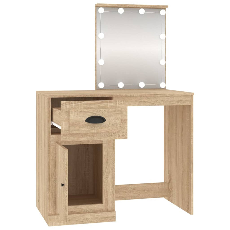 Dressing Table with LED Sonoma Oak 90x50x132.5 cm Engineered Wood