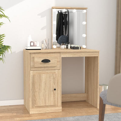 Dressing Table with LED Sonoma Oak 90x50x132.5 cm Engineered Wood