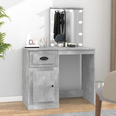 Dressing Table with LED Concrete Grey 90x50x132.5 cm Engineered Wood