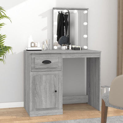 Dressing Table with LED Grey Sonoma 90x50x132.5 cm Engineered Wood