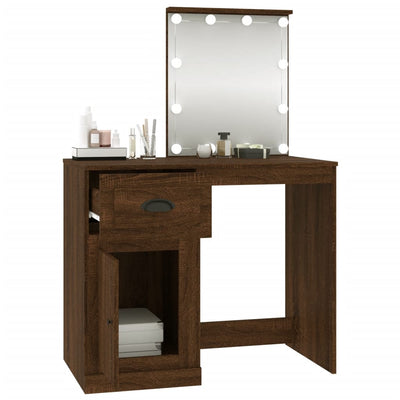 Dressing Table with LED Brown Oak 90x50x132.5 cm Engineered Wood