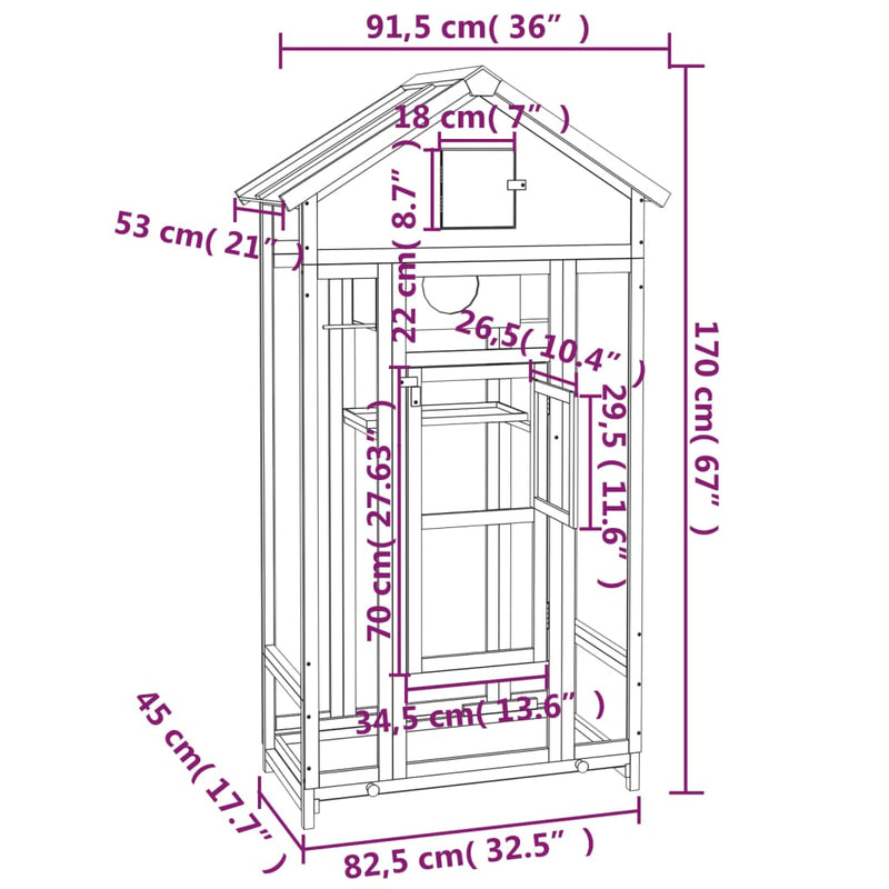 Bird House Grey 91.5x53x170 cm Solid Wood Pine