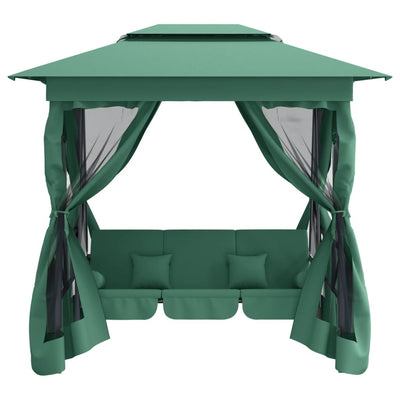 Garden Gazebo with Convertible Swing Bench Green Fabric&Steel