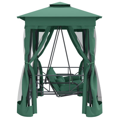 Garden Gazebo with Convertible Swing Bench Green Fabric&Steel