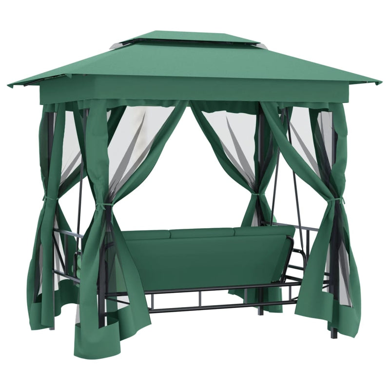 Garden Gazebo with Convertible Swing Bench Green Fabric&Steel