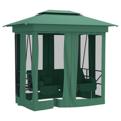 Garden Gazebo with Convertible Swing Bench Green Fabric&Steel