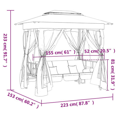 Garden Gazebo with Convertible Swing Bench Green Fabric&Steel