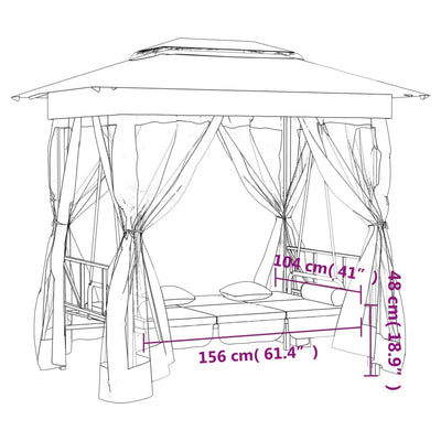 Garden Gazebo with Convertible Swing Bench Green Fabric&Steel