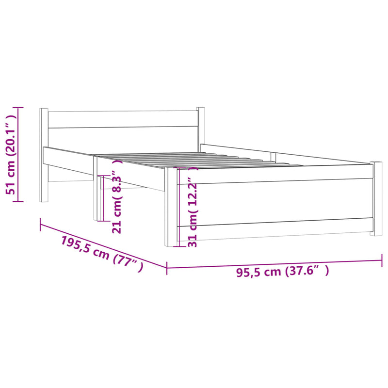 Bed Frame 92x187 cm Single Solid Wood