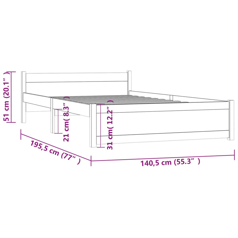 Bed Frame 137x187 cm Double Solid Wood