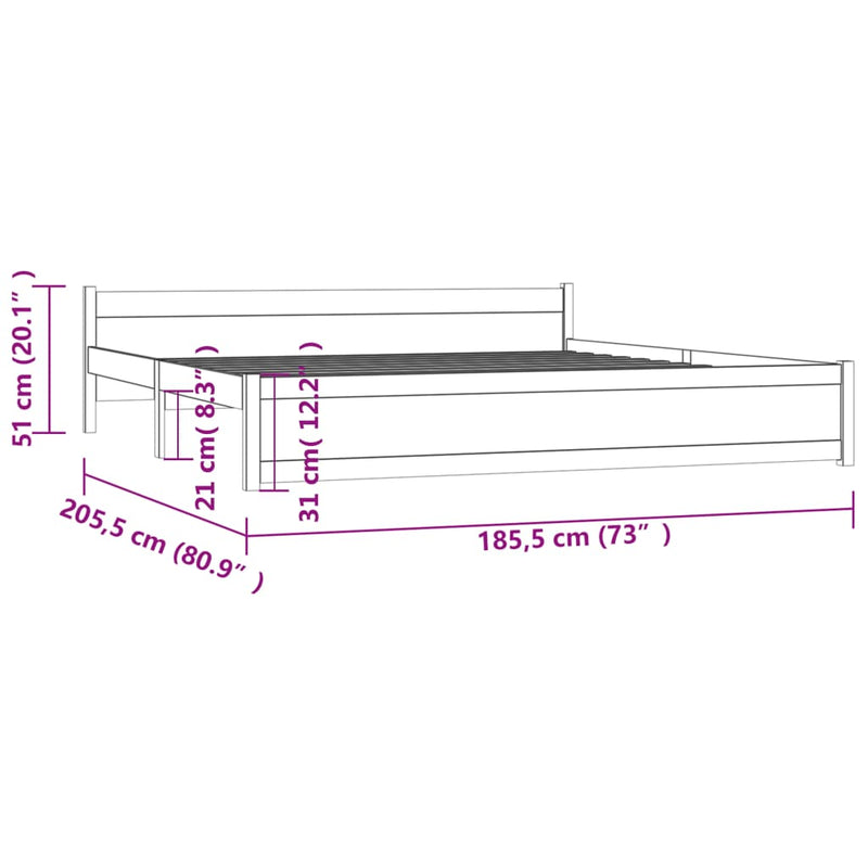 Bed Frame 183x203 cm King Size Solid Wood