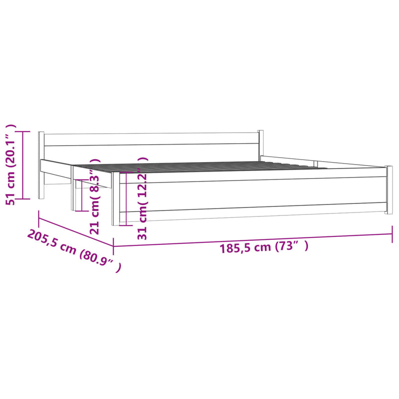 Bed Frame White 183x203 cm King Size Solid Wood