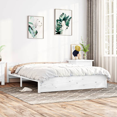 Bed Frame White 183x203 cm King Size Solid Wood