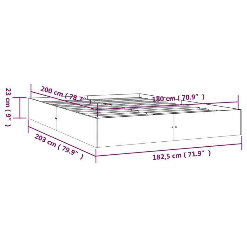 Bed Frame White 183x203 cm King Size Solid Wood