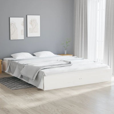 Bed Frame White 183x203 cm King Size Solid Wood