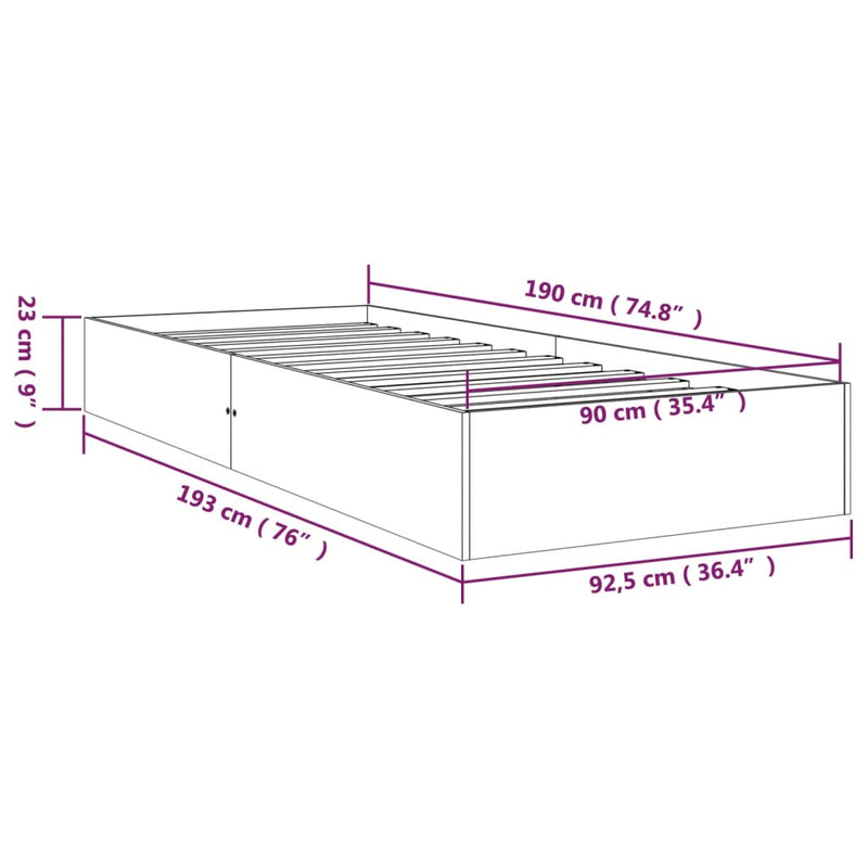 Bed Frame White 92x187 cm Single Solid Wood