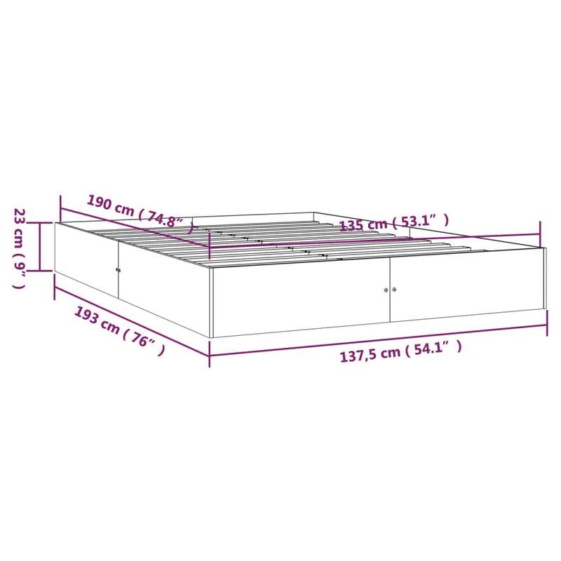 Bed Frame White Solid Wood 137x187 cm Double