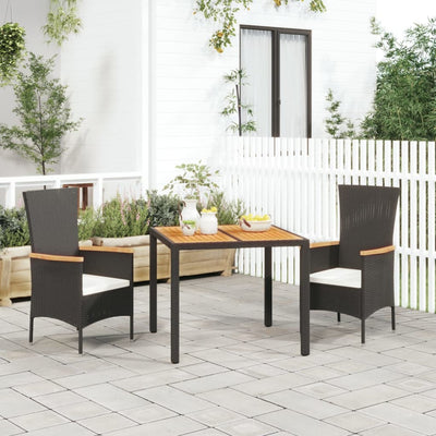 3 Piece Garden Dining Set with Cushions Black Poly Rattan