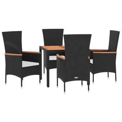 5 Piece Garden Dining Set with Cushions Black Poly Rattan