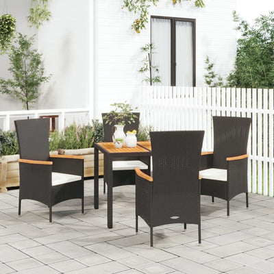 5 Piece Garden Dining Set with Cushions Black Poly Rattan