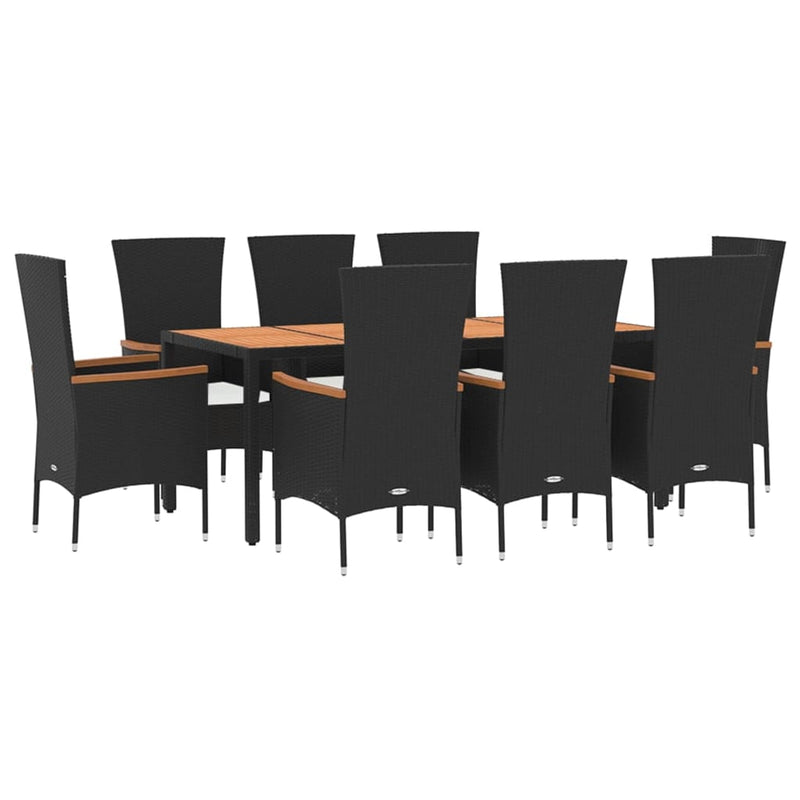 9 Piece Garden Dining Set with Cushions Black Poly Rattan