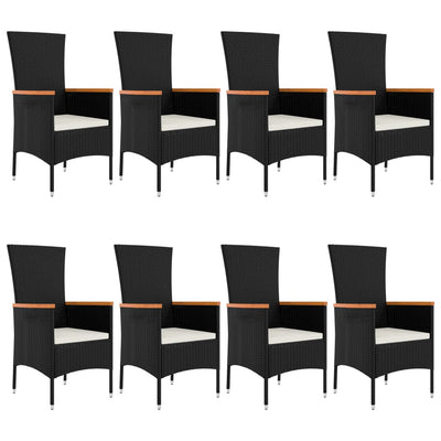 9 Piece Garden Dining Set with Cushions Black Poly Rattan