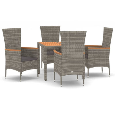 5 Piece Garden Dining Set with Cushions Grey Poly Rattan