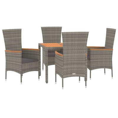 5 Piece Garden Dining Set with Cushions Grey Poly Rattan