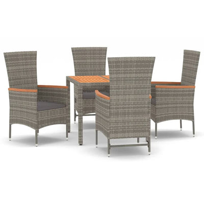 5 Piece Garden Dining Set with Cushions Grey Poly Rattan