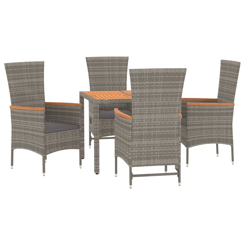 5 Piece Garden Dining Set with Cushions Grey Poly Rattan