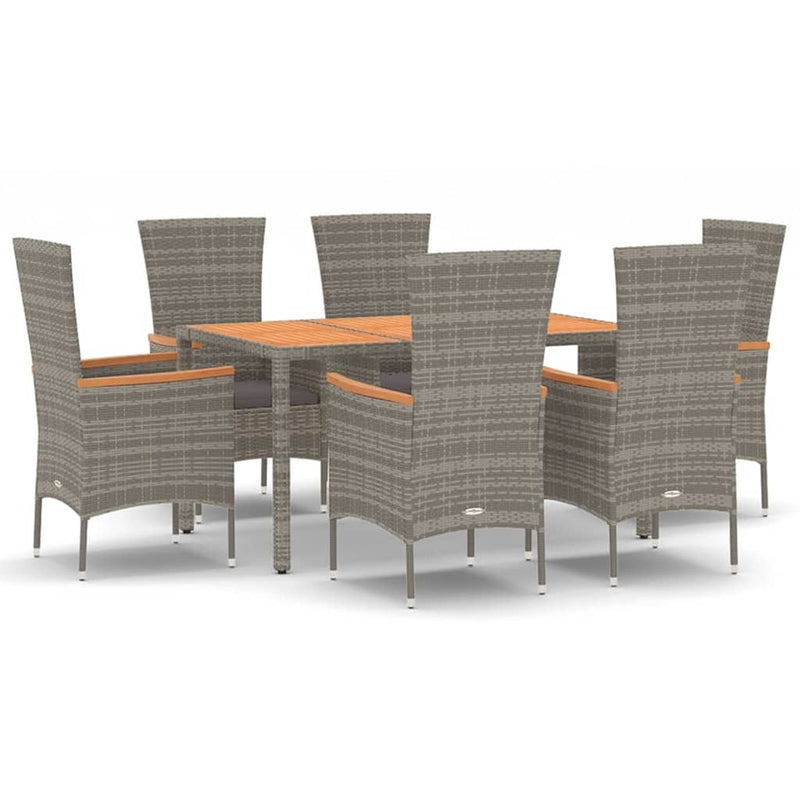 7 Piece Garden Dining Set with Cushions Grey Poly Rattan