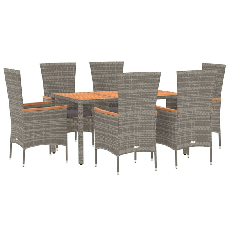 7 Piece Garden Dining Set with Cushions Grey Poly Rattan