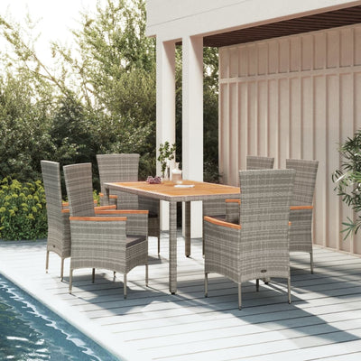 7 Piece Garden Dining Set with Cushions Grey Poly Rattan